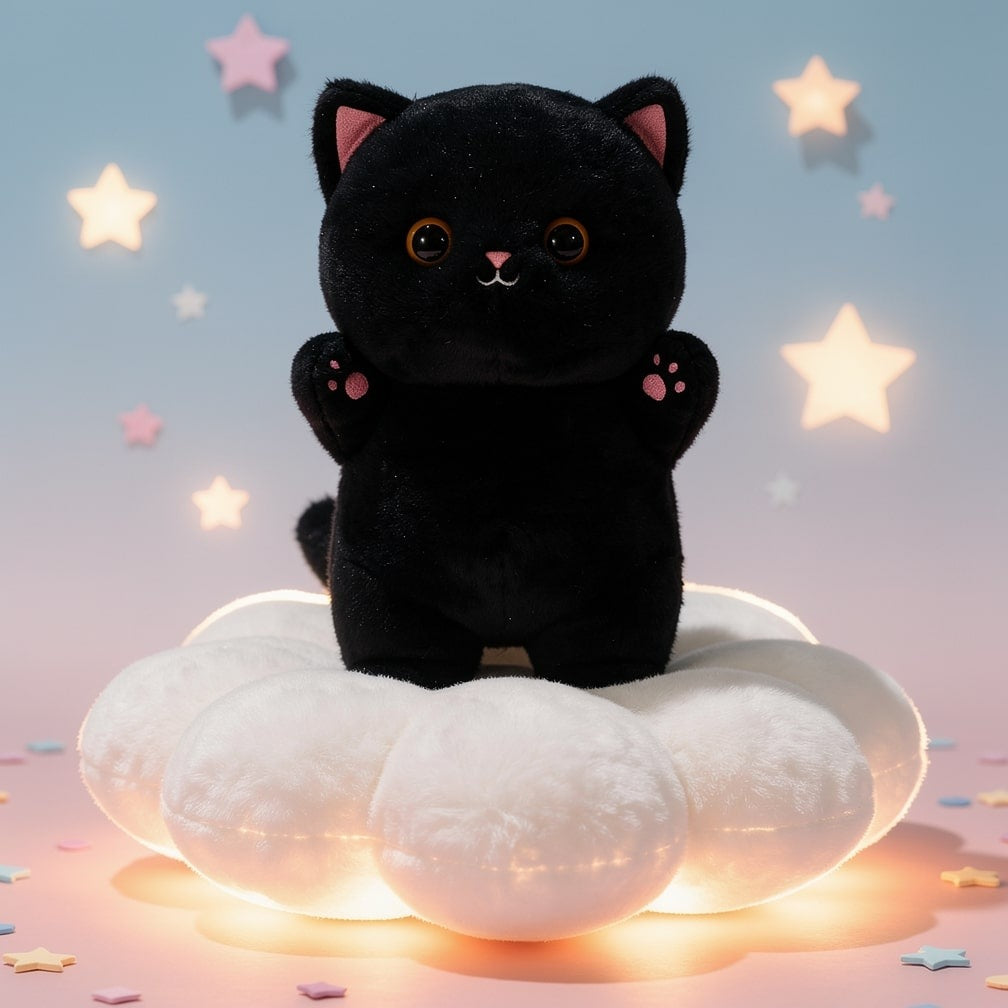20 cm cat soft toy with big eyes - black