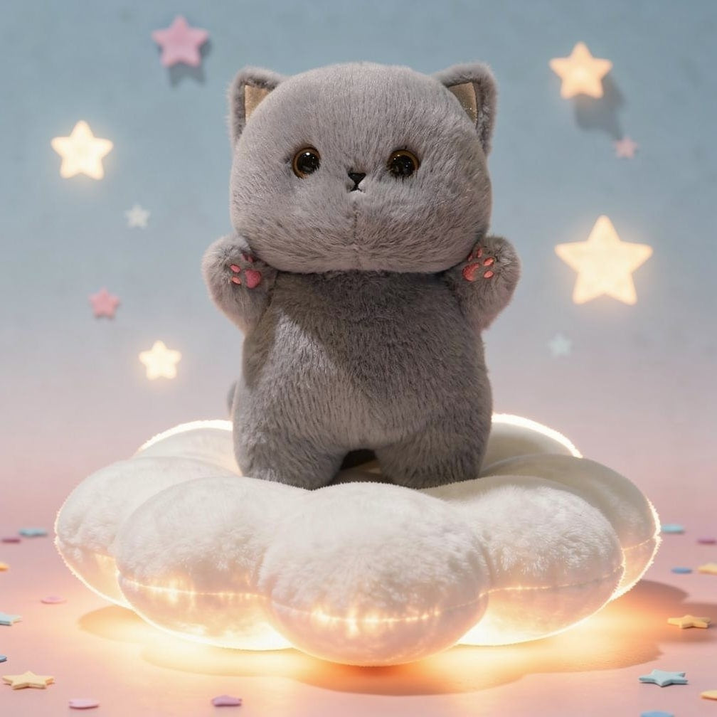 20 cm cat soft toy with big eyes - grey