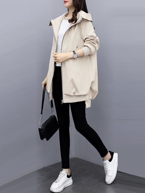 Longline hooded jacket with a zip front and slanted pockets