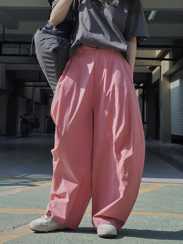 Wide-leg barrel trousers in cotton with curved knee seams