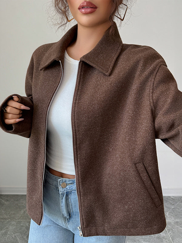 Short boxy jacket in a brushed cloth with a shirt collar and zip