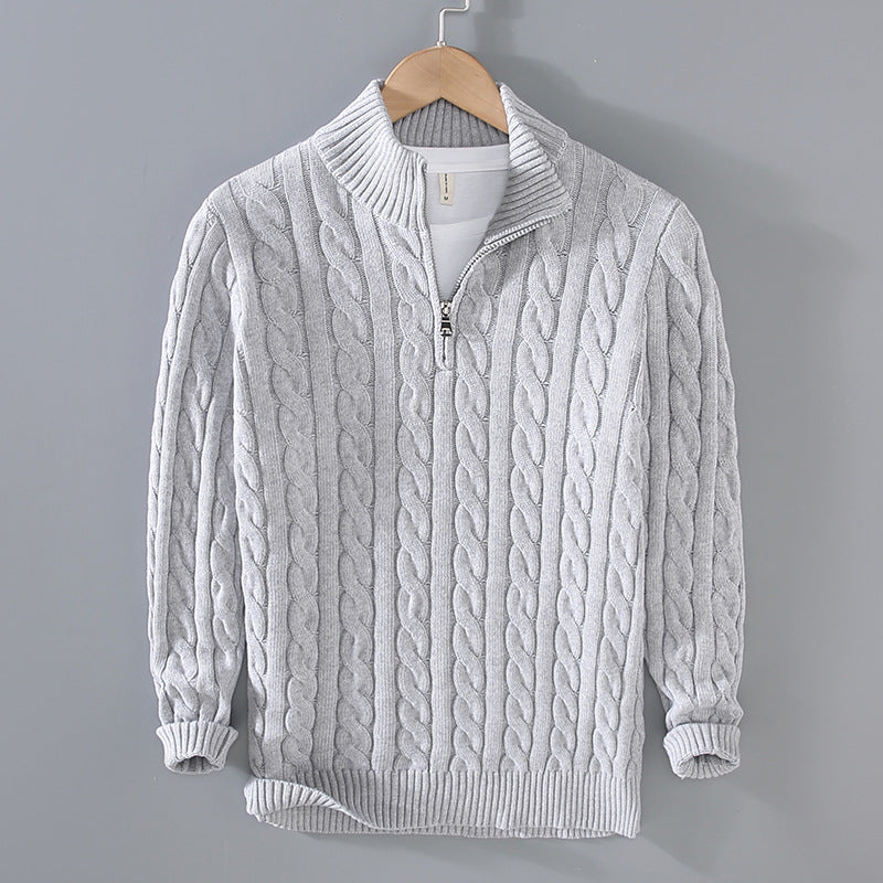 Men's cable knit half-zip jumper in Light Grey
