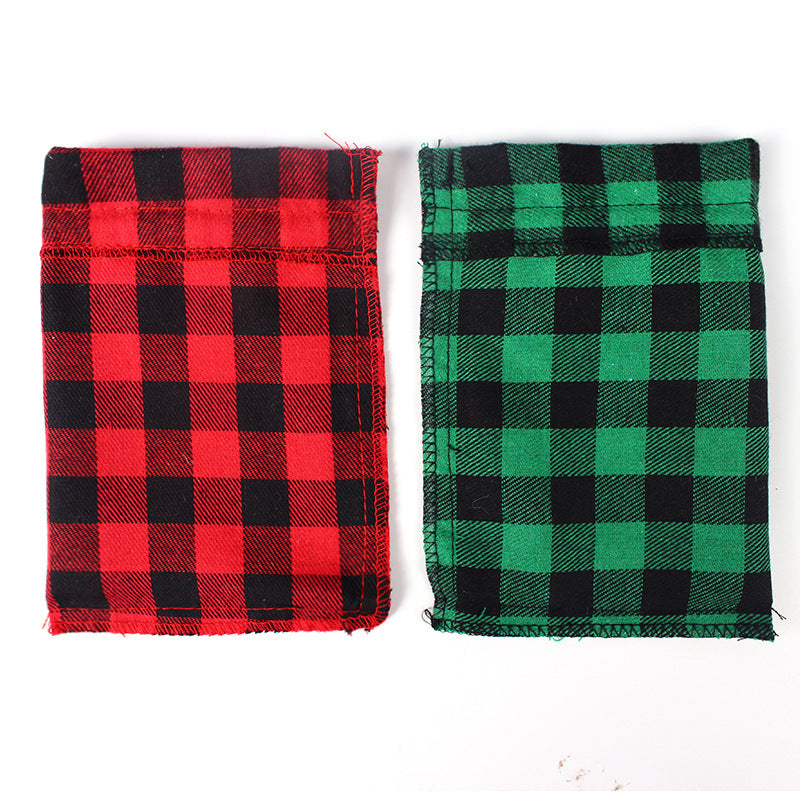 Check fabric Christmas gift bags with a natural drawstring