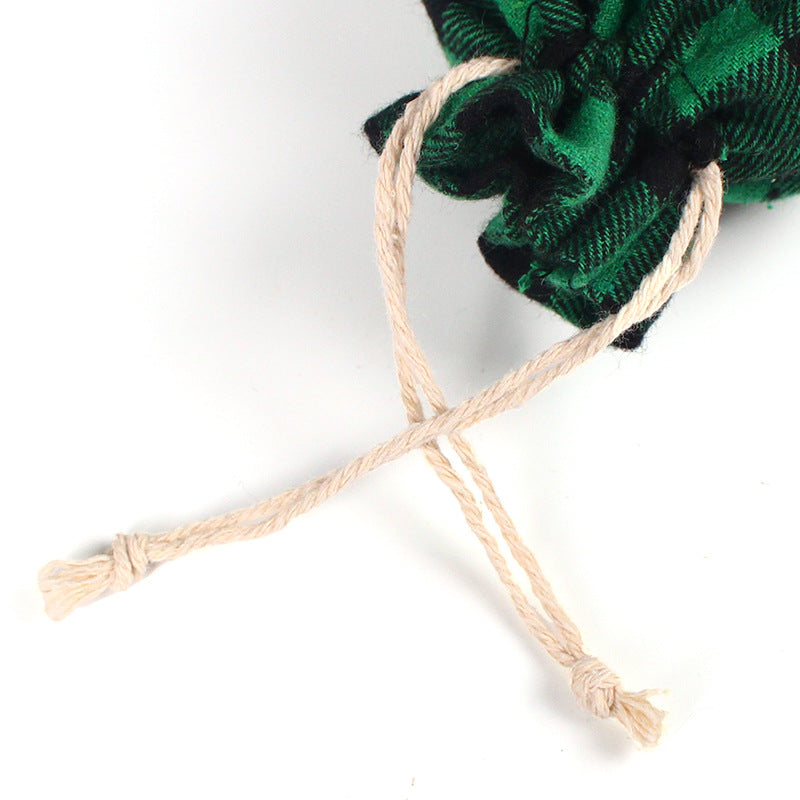 Check fabric Christmas gift bags with a natural drawstring