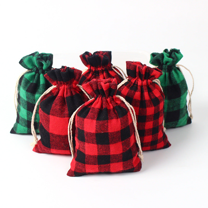 Check fabric Christmas gift bags with a natural drawstring
