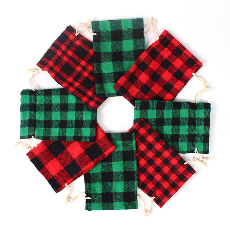 Check fabric Christmas gift bags with a natural drawstring