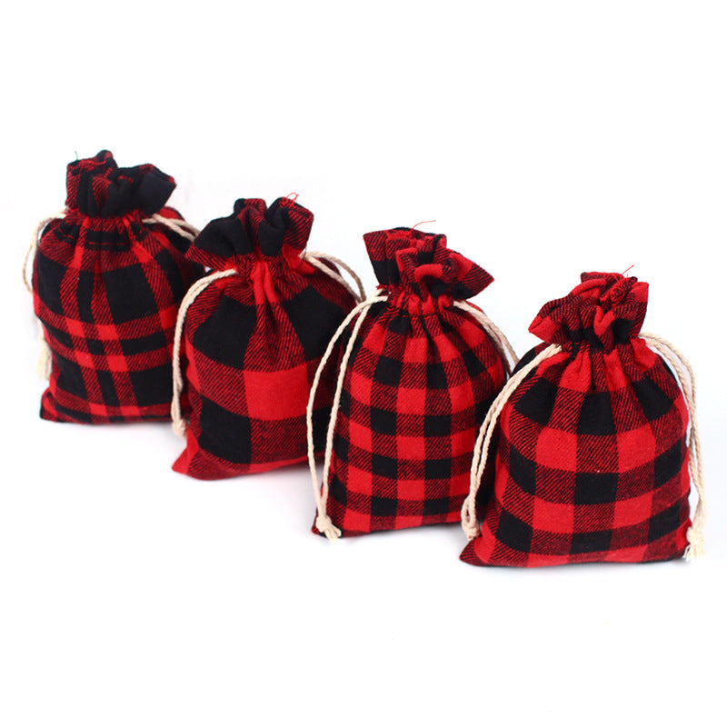 Check fabric Christmas gift bags with a natural drawstring