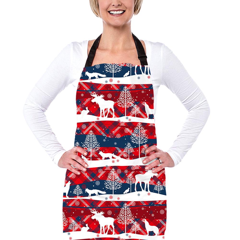 Christmas apron with a black neck strap and a festive print across the front - nordic reindeer