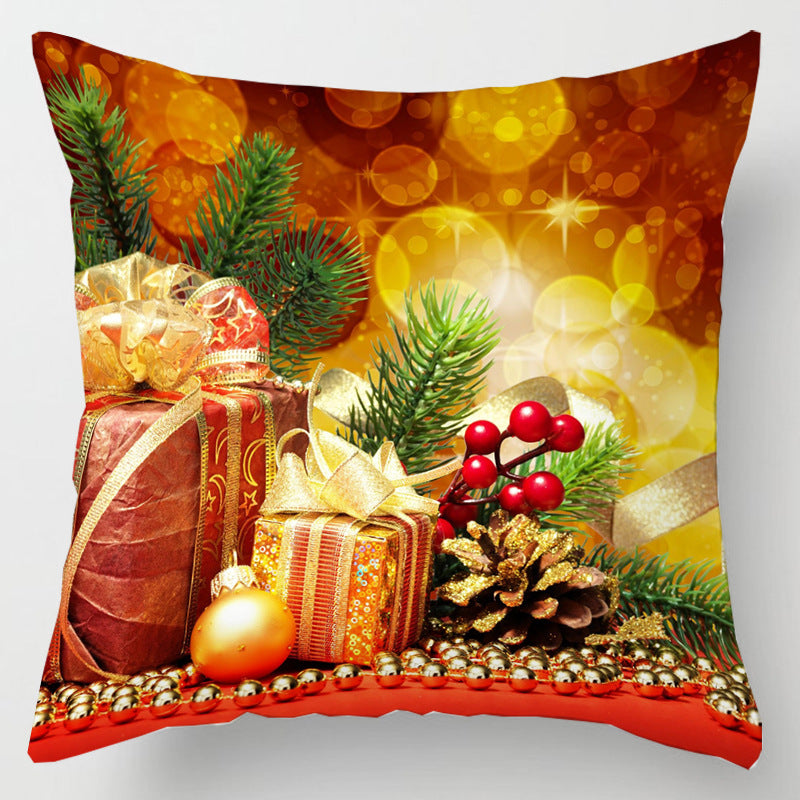 Christmas cushion cover, 45 x 45 cm, with a festive print - presents and pine cones