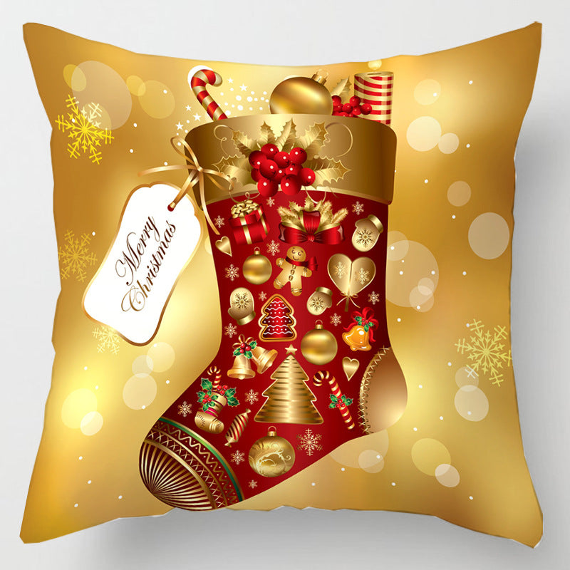 Christmas cushion cover, 45 x 45 cm, with a festive print - gold christmas stocking