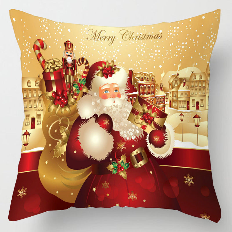 Christmas cushion cover, 45 x 45 cm, with a festive print - father christmas with sack