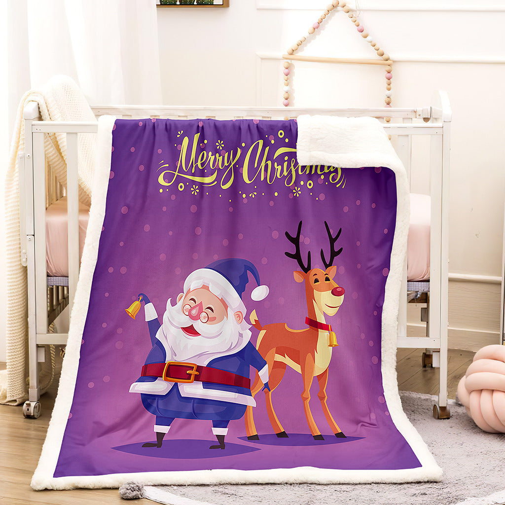 Christmas fleece throw blanket with a printed front and white teddy reverse - purple father christmas