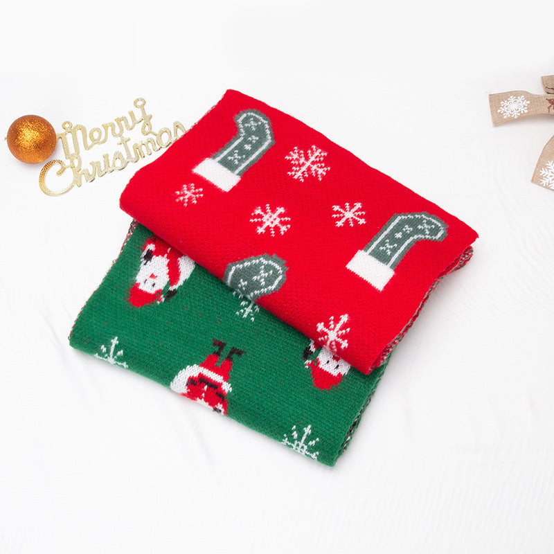 Knitted Christmas scarf with stockings or Father Christmas and snowflakes