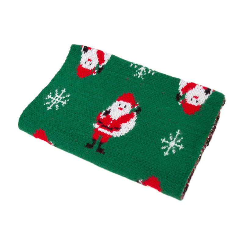 Knitted Christmas scarf with stockings or Father Christmas and snowflakes - green father christmas