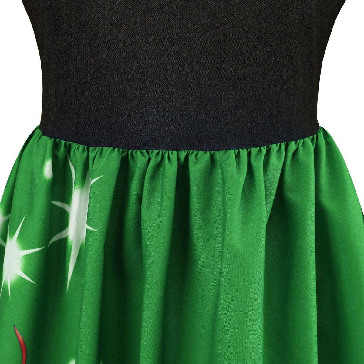 Women's Christmas swing dress with black bodice and Father Christmas sleigh print