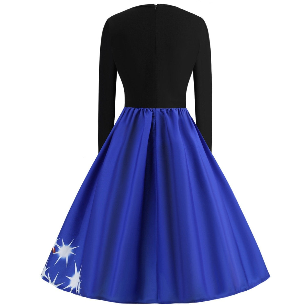 Women's Christmas swing dress with black bodice and Father Christmas sleigh print