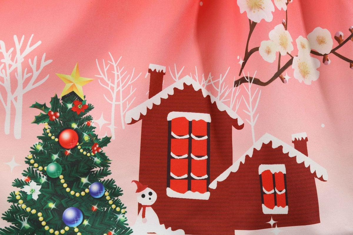 Women's Christmas swing dress with black bodice, bow and snowman print skirt