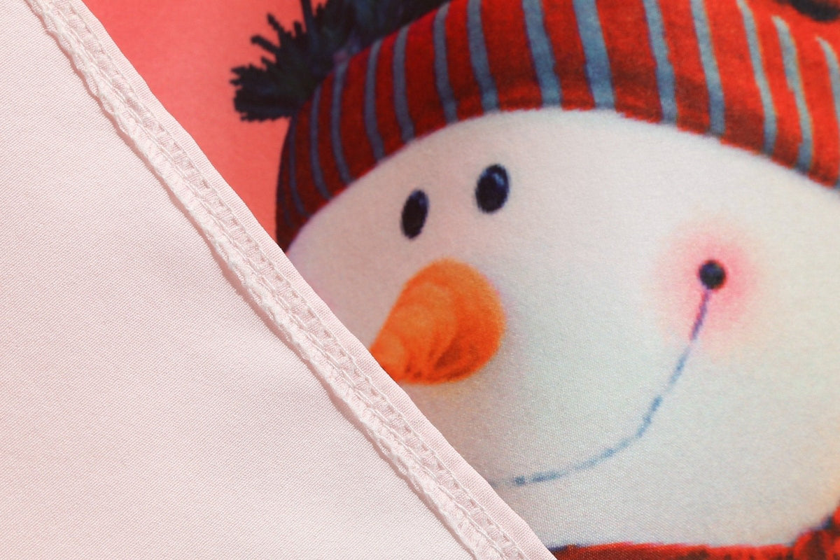 Women's Christmas swing dress with black bodice, bow and snowman print skirt