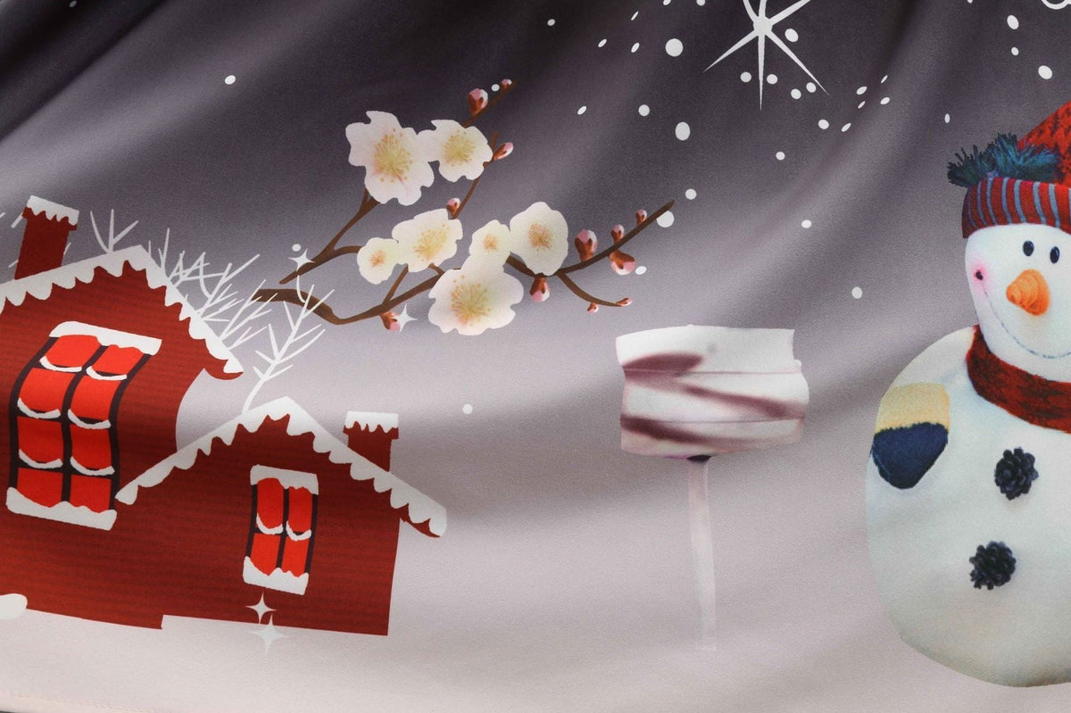 Women's Christmas swing dress with black bodice, bow and snowman print skirt