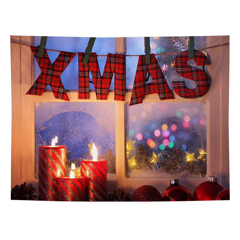 Christmas wall tapestry with a festive scene hanging on the wall - xmas letters