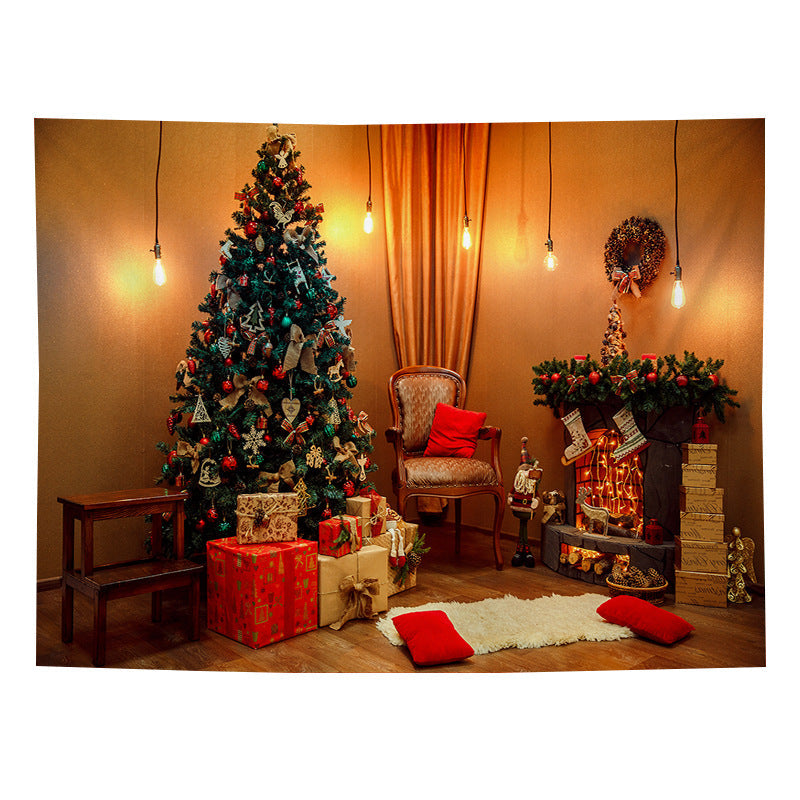 Christmas wall tapestry with a festive scene hanging on the wall - warm christmas room
