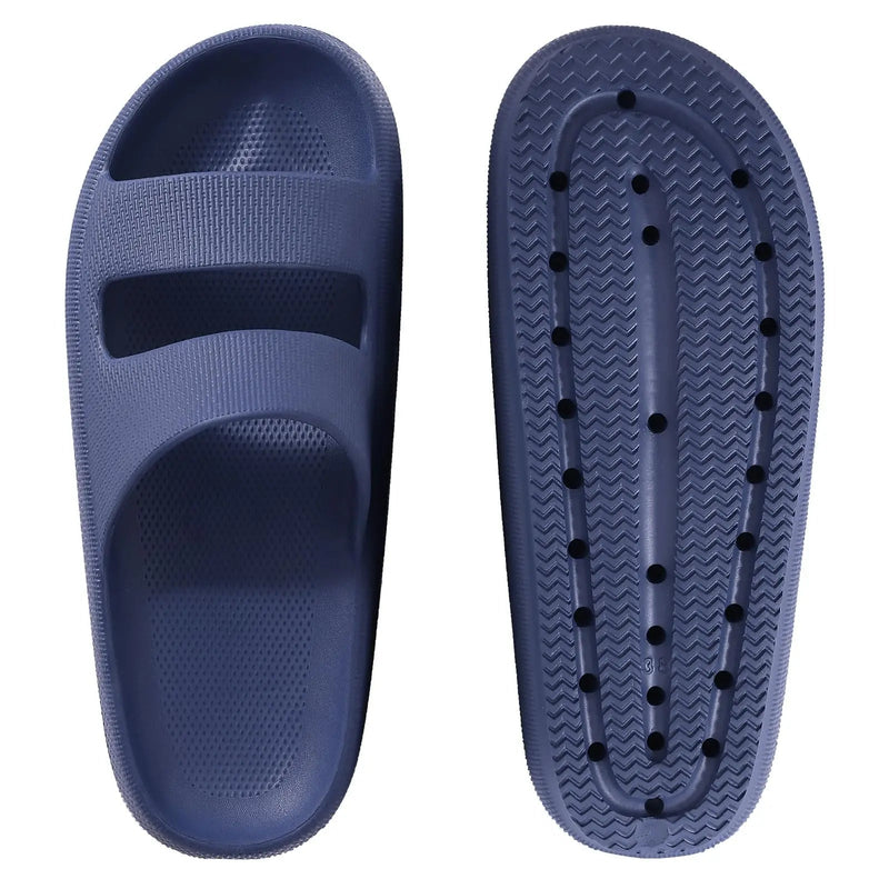 Cloud sliders with two wide straps and a thick rounded sole - view 2