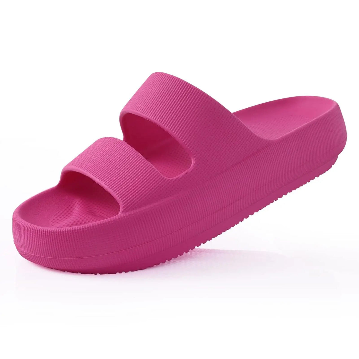 Cloud sliders with two wide straps and a thick rounded sole - fuchsia