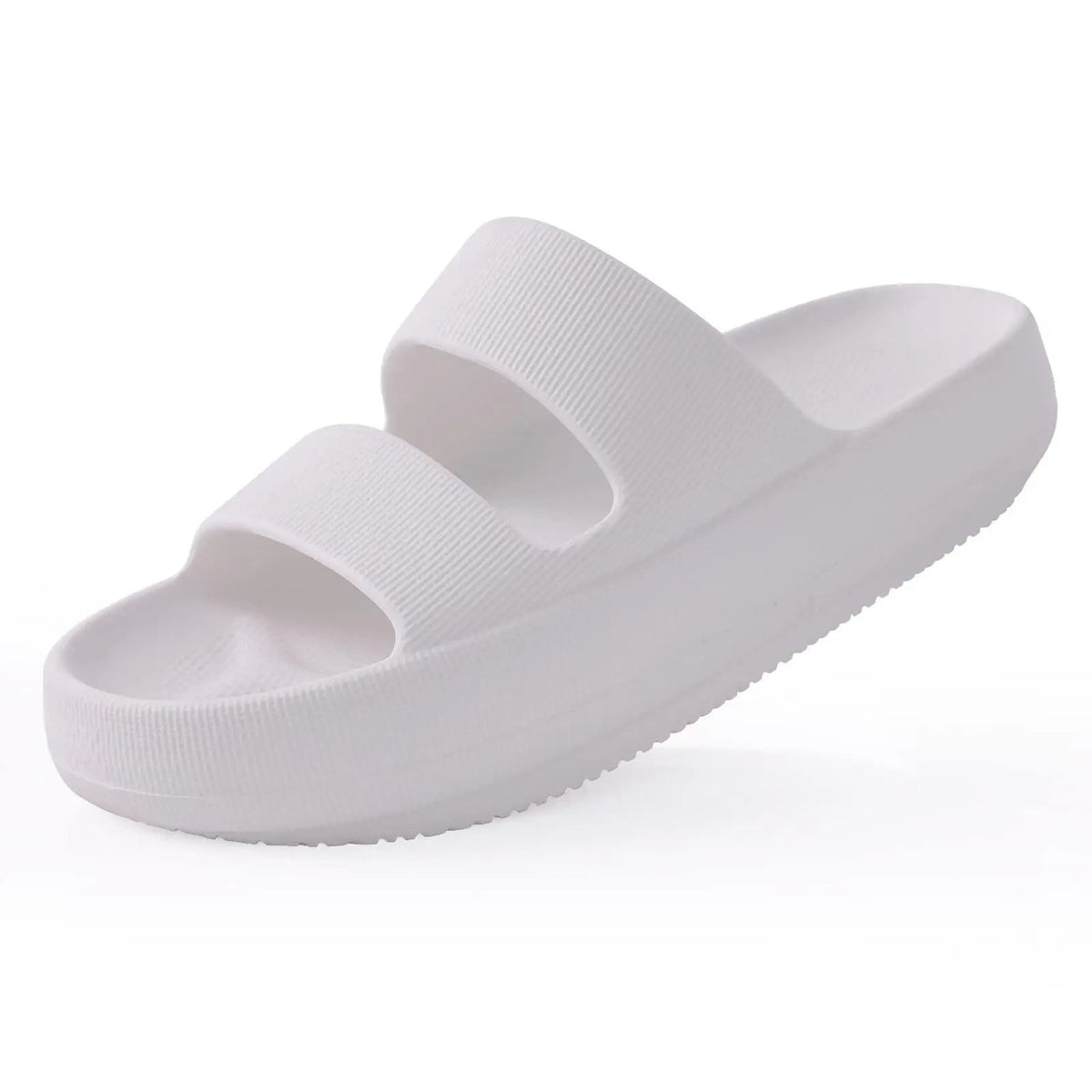Cloud sliders with two wide straps and a thick rounded sole - white