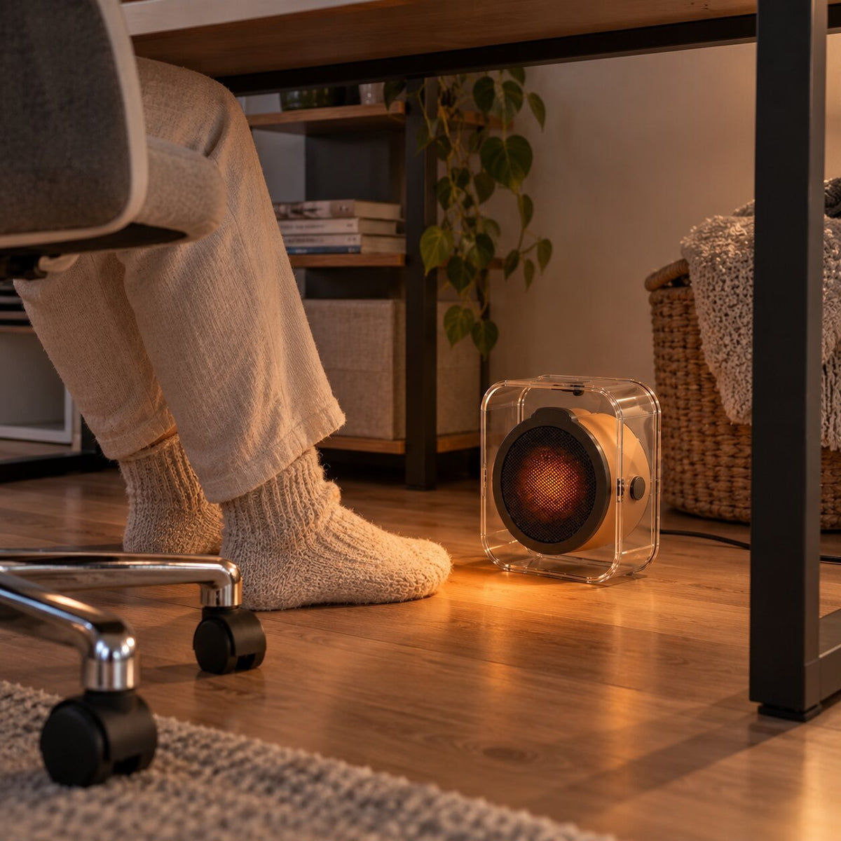 Compact fan heater in a clear frame for desk or wall - view 5