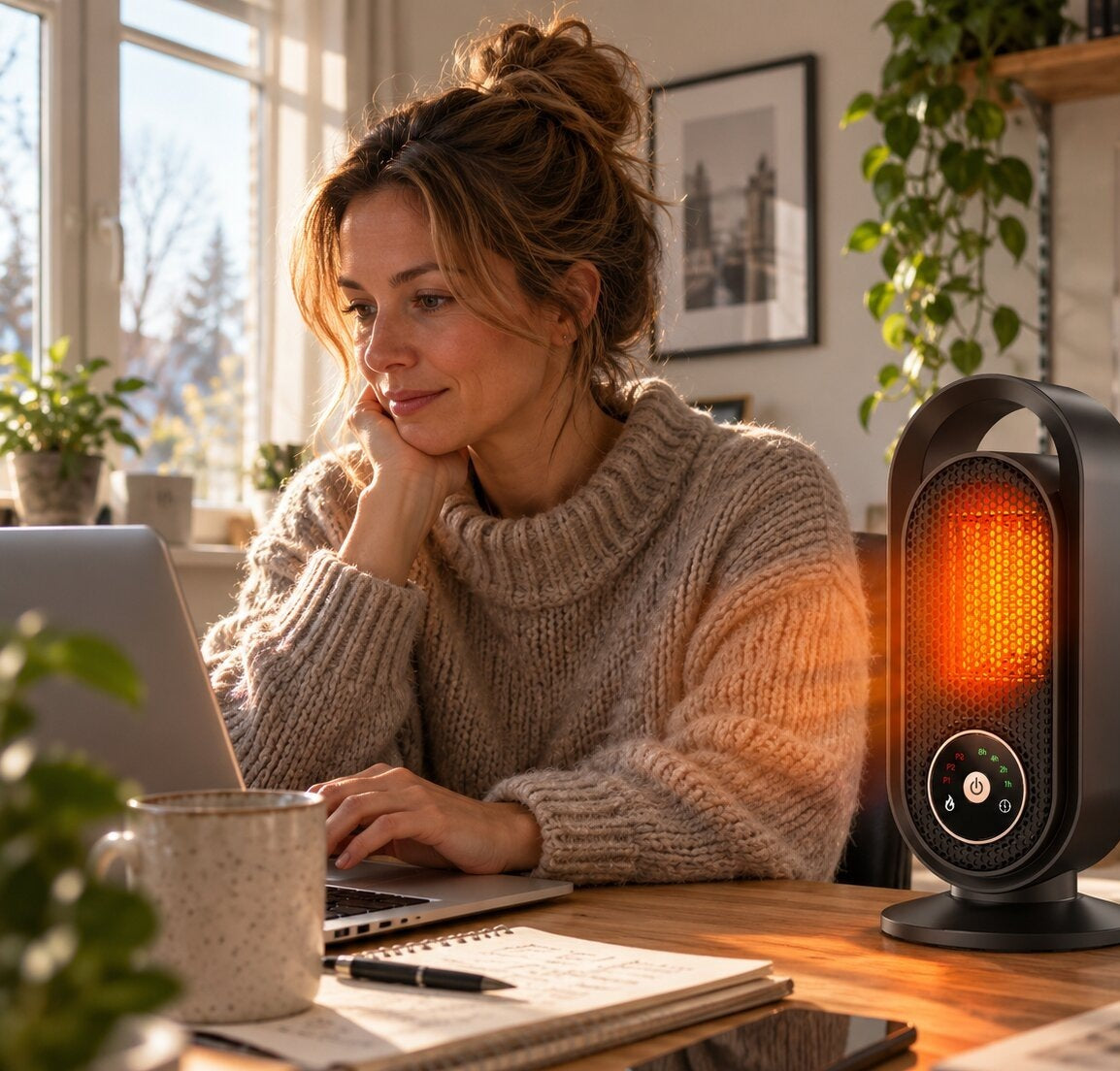 Compact tower heater with a carry handle and round control panel - view 3