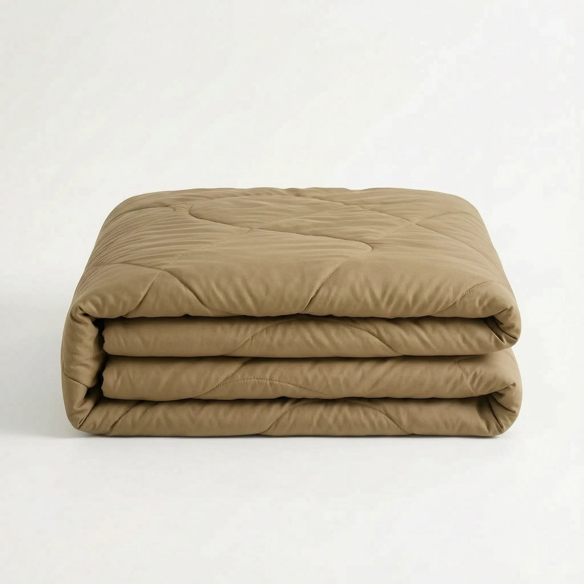Light cooling duvet without a cover on a bed - khaki