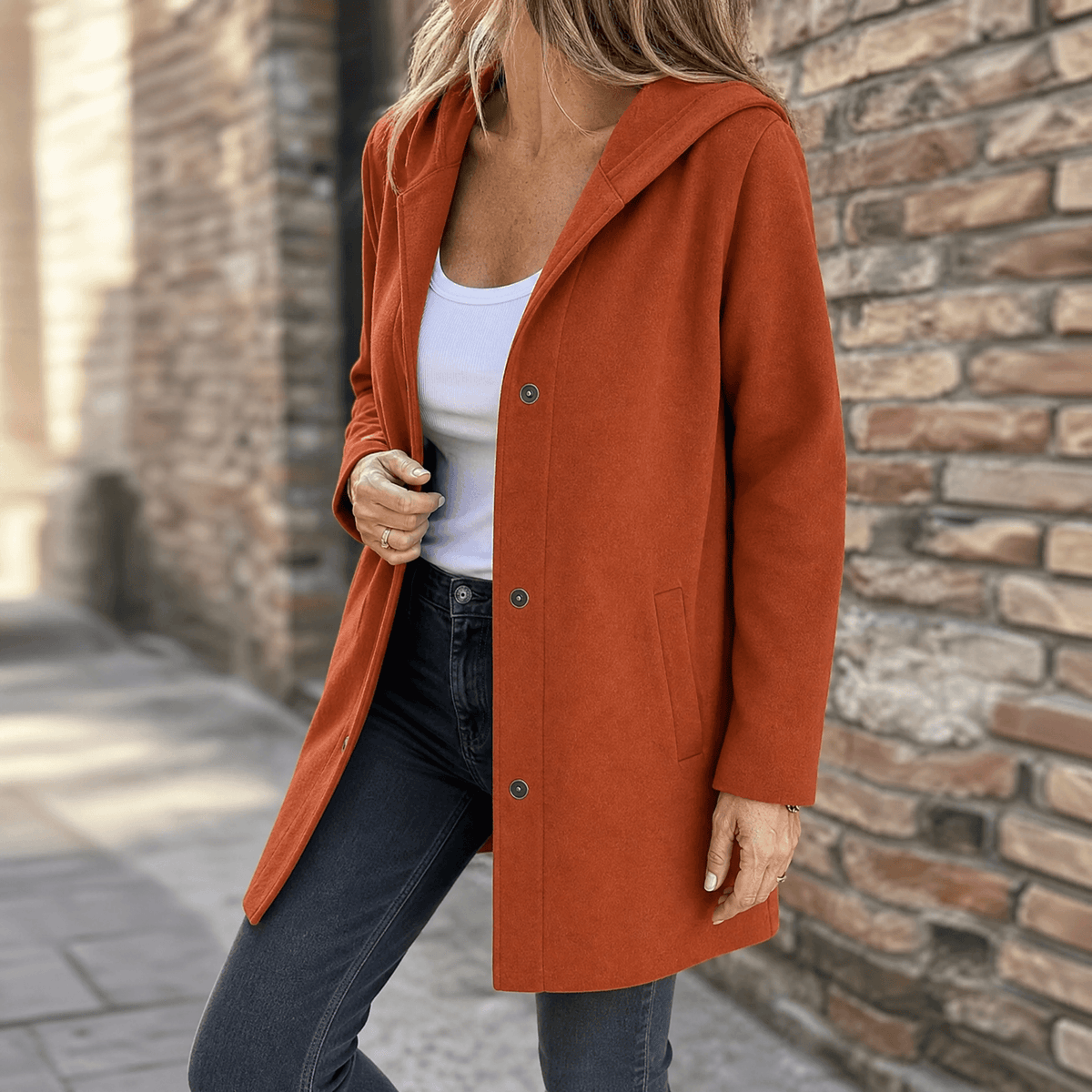 Women's hooded cardigan jacket in Rust