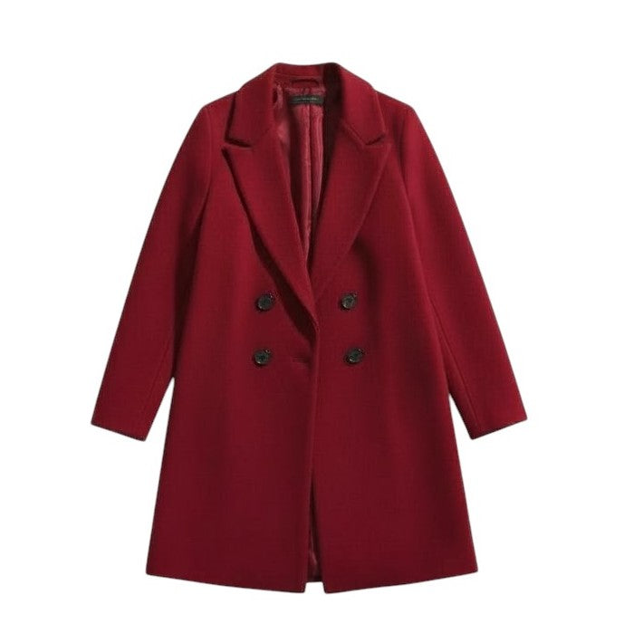 Longline double-breasted coat with a notch lapel and welt pockets