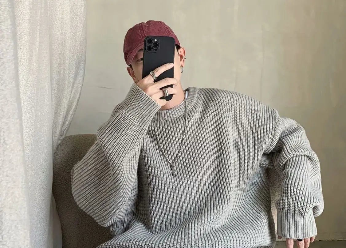 Men's oversized ribbed jumper in Light Grey