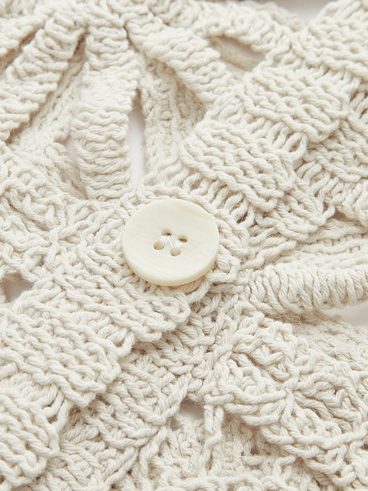Women's cropped crochet cardigan with openwork squares, V-neck and button front