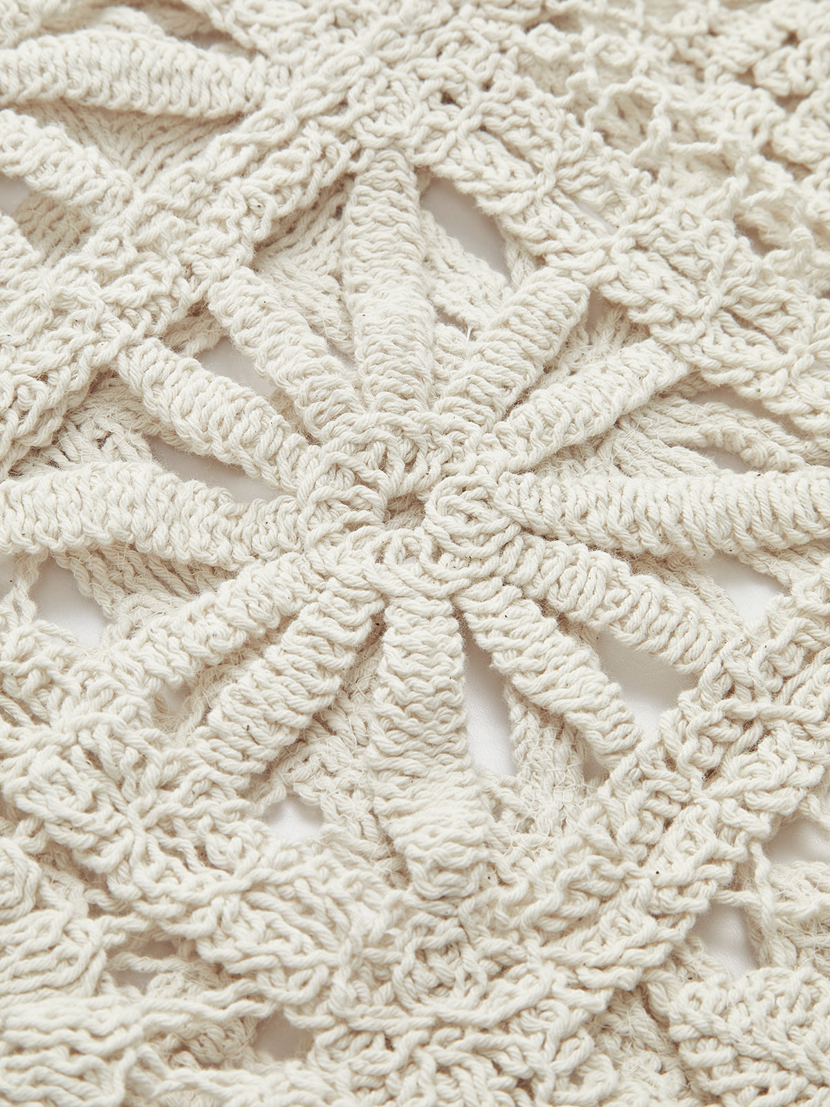 Women's cropped crochet cardigan with openwork squares, V-neck and button front
