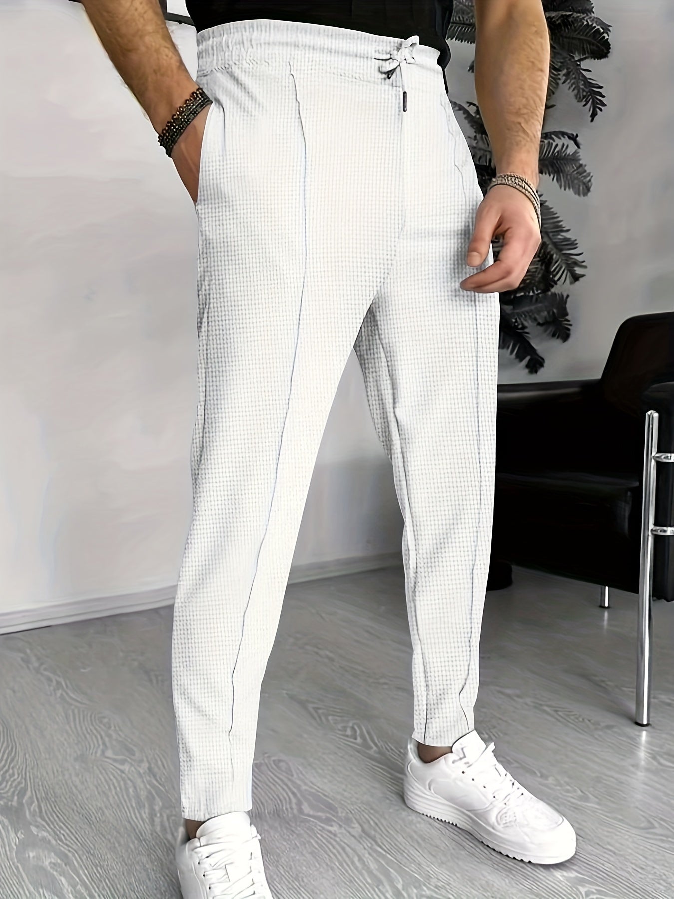 Men's Waffle Texture Stretch Trousers - product view | SAINT DOR