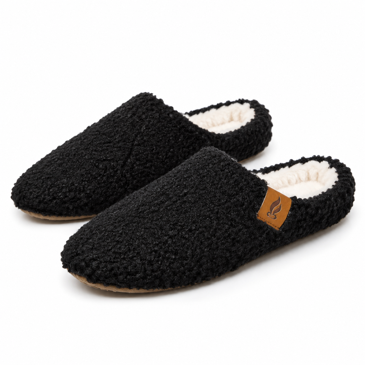 Unisex teddy fleece mule slippers with a plush lining in black