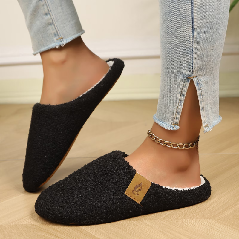 Unisex teddy fleece mule slippers with a plush lining