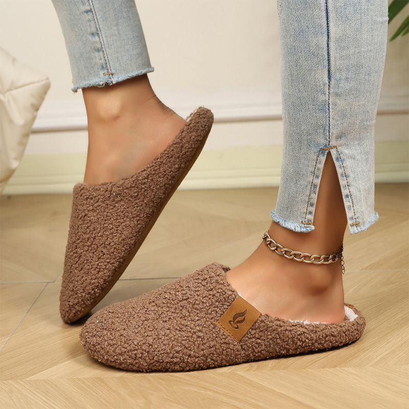 Unisex teddy fleece mule slippers with a plush lining