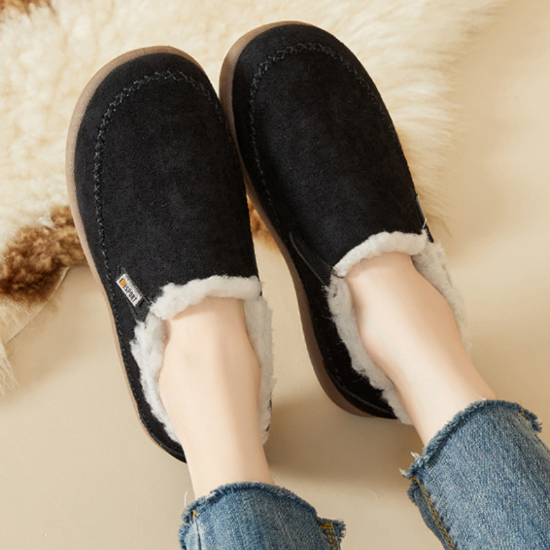 Suede-look slip-on shoes with a deep fleece collar and a cushioned sole