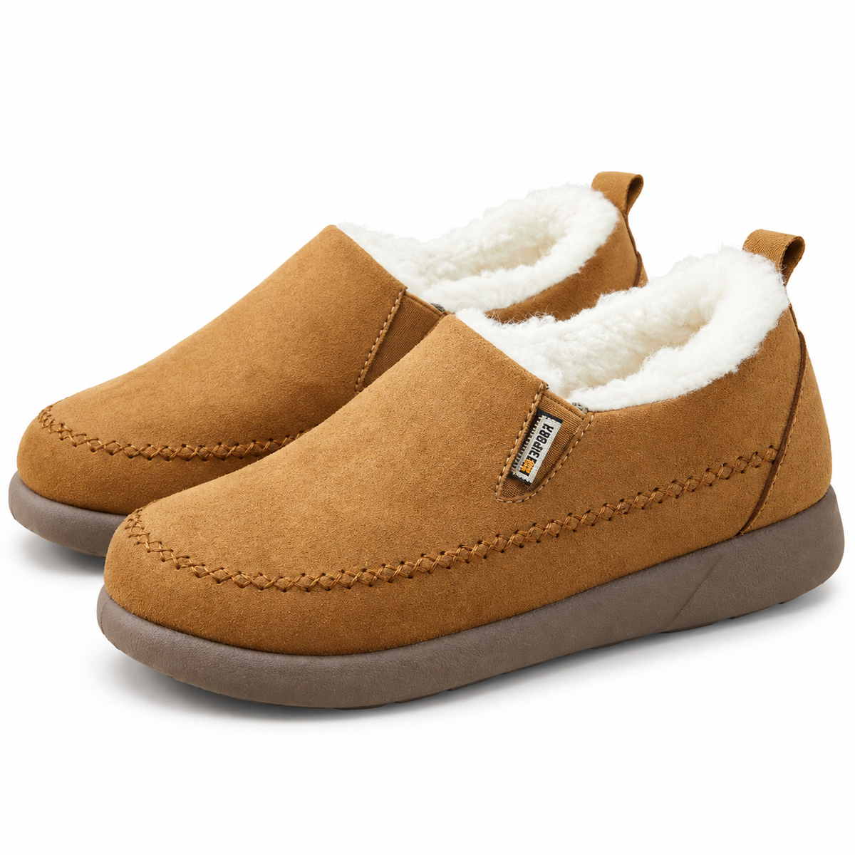 Suede-look slip-on shoes with a deep fleece collar and a cushioned sole in brown