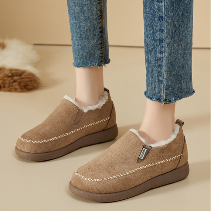 Suede-look slip-on shoes with a deep fleece collar and a cushioned sole
