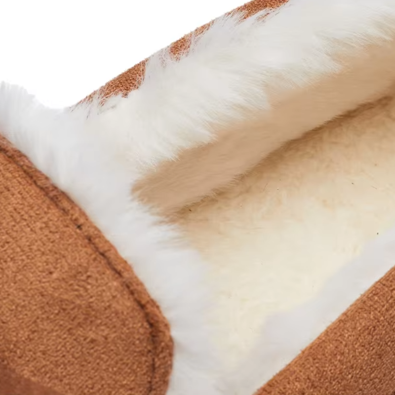 Women's moccasin slippers with a tied bow and a fleece lining