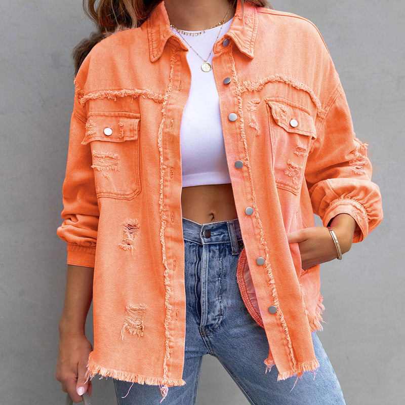 Women's Denim Jacket in Orange