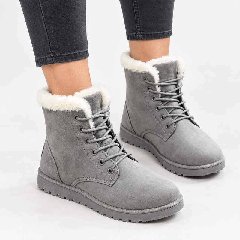 Lace-up winter ankle boots in a suede look with a faux fur collar
