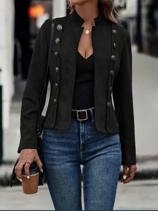 Soft suede-look jacket with panel seams and a low stand collar