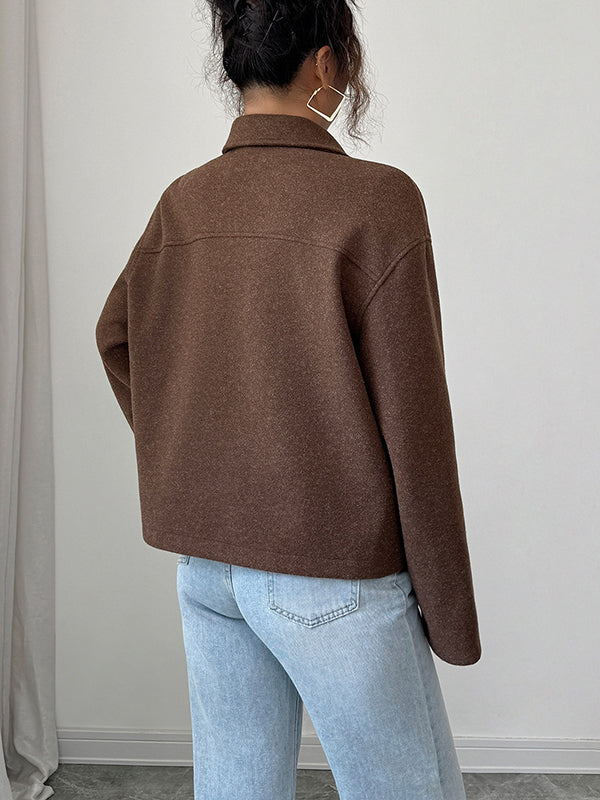 Short boxy jacket in a brushed cloth with a shirt collar and zip