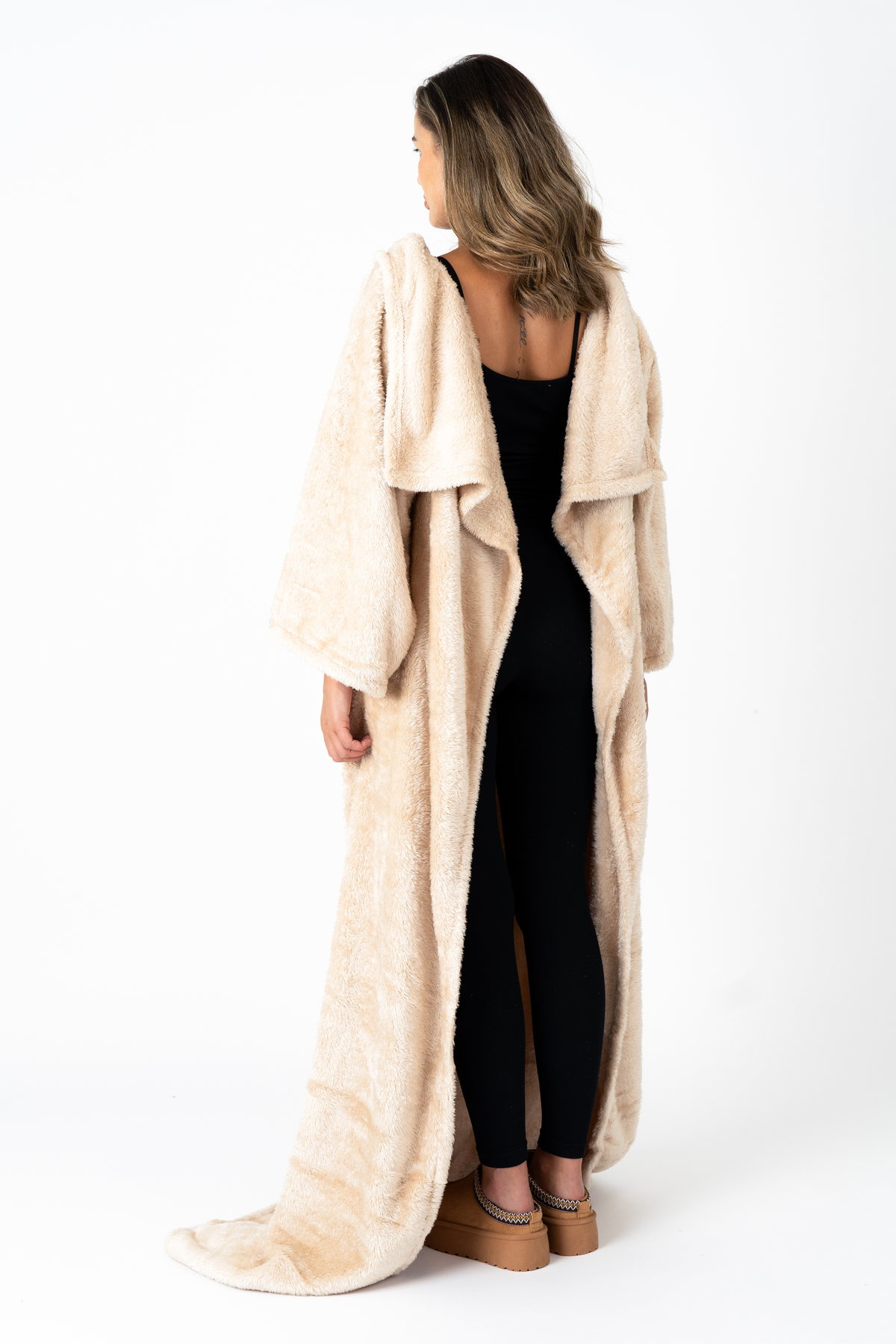 Beige Blanket with Sleeves and a Sherpa Lining