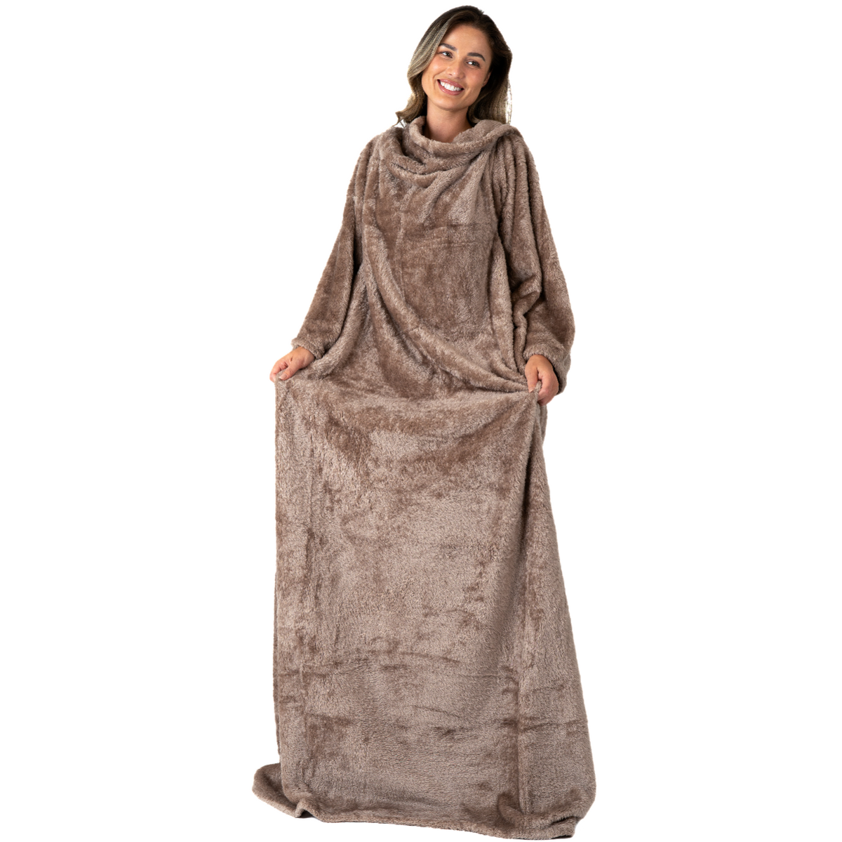 Mocha Brown Blanket with Sleeves and a Sherpa Lining